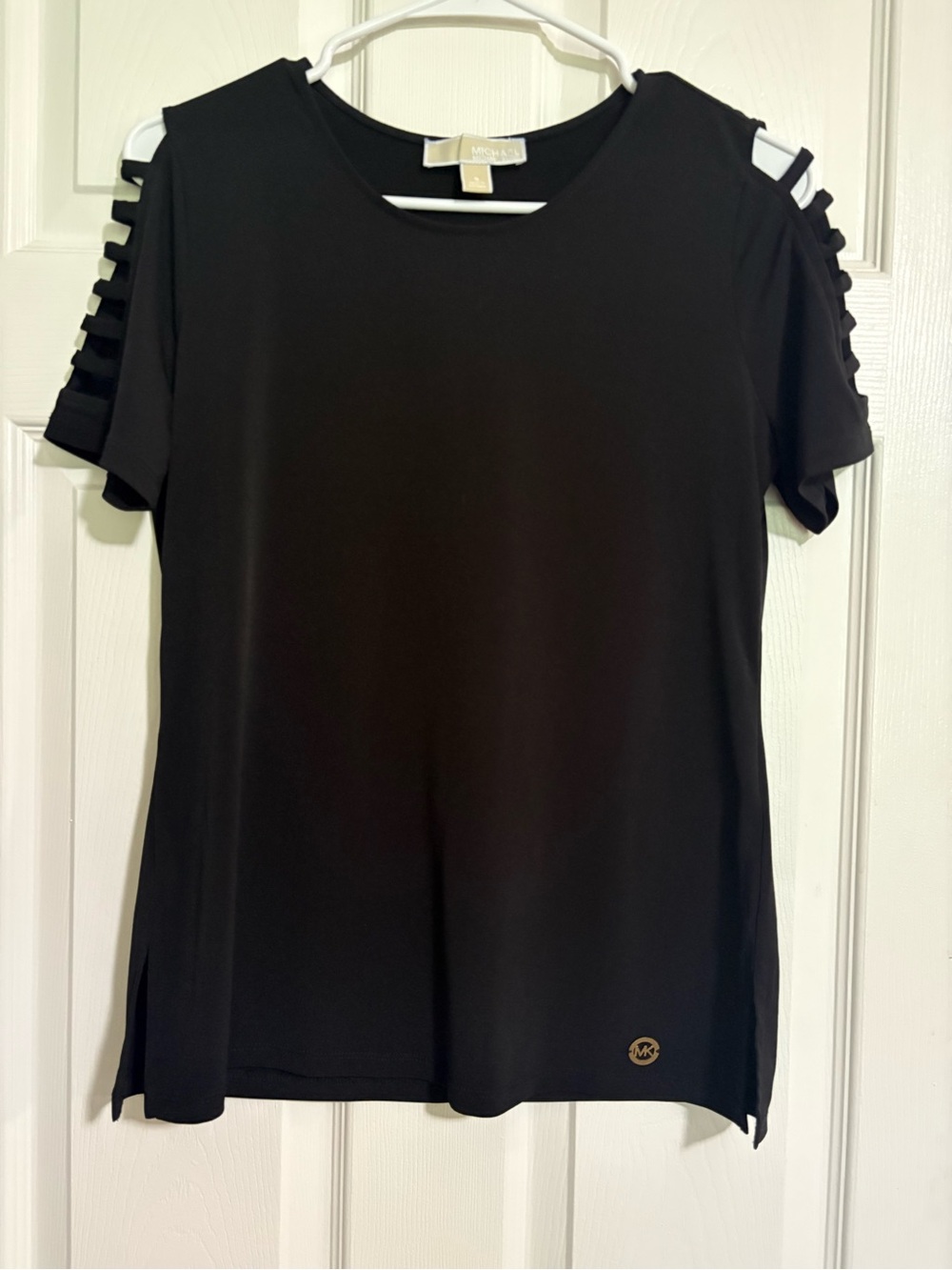 Michael Kors Black Short sleeve w ladder shoulder cutouts small